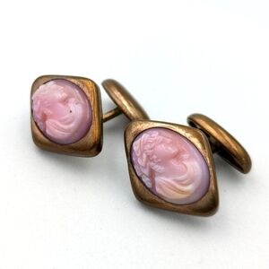 Vintage gold filled pink cameo plastic cufflinks